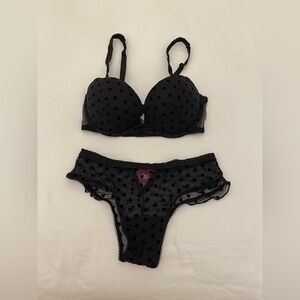 PINK Victoria's Secret Black Heart Pattern Bra Set
